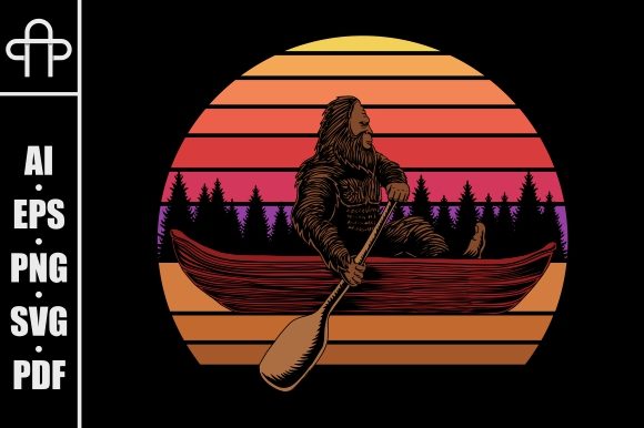 Bigfoot Canoe Sunset Retro