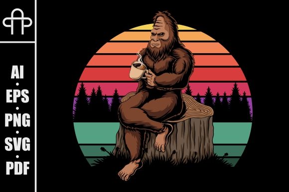 Bigfoot Relaxing Coffee Sunset Retro