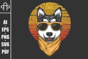 Husky Sunset Retro Vector Illustration