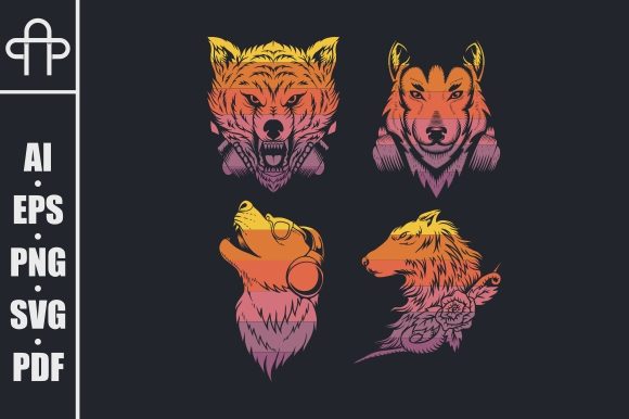 Wolf Collection Retro Vector